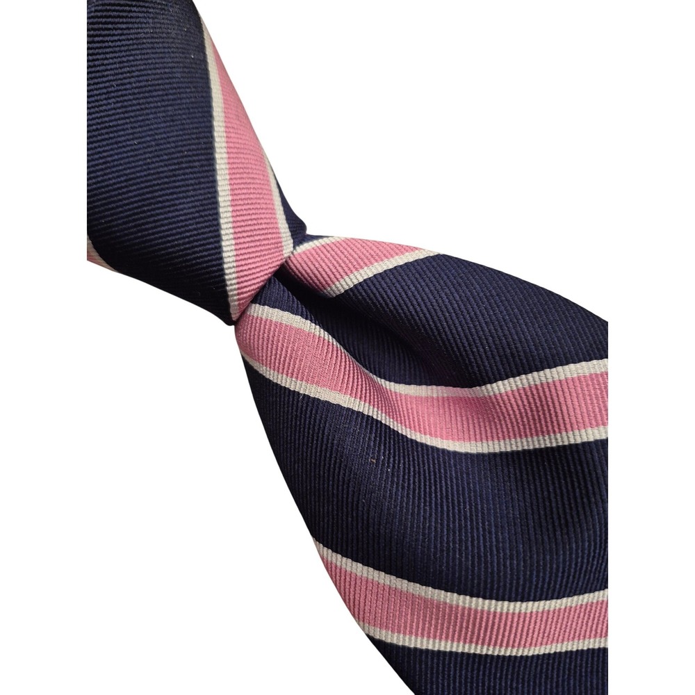 Brooks Brothers 346 Mens Navy Pink White Striped Pure Silk Rep Tie Made in USA